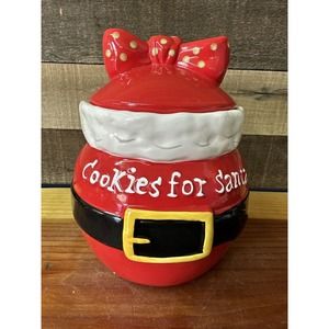 Cookies For Santa Cookie Jar-mrs 10" Red Ceramic Real Home Earthenware